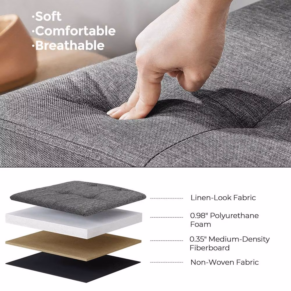 Dprodo Linen Storage Ottoman and Folding Foot Rest Stool in Grey, W/D/H: 76 x 38 x 38 cm – 4
