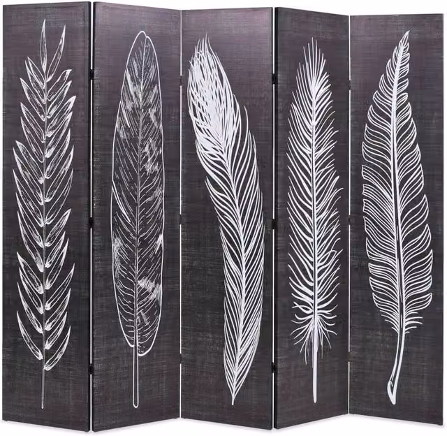 Berkfield Home Folding Room Divider with Abstract Feather Design in Black and White, W: 200 cm, H: 170 cm