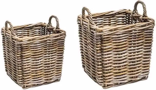 Lemon Pavilion Brown Wicker Log Baskets Set of 2 with Handles – 1