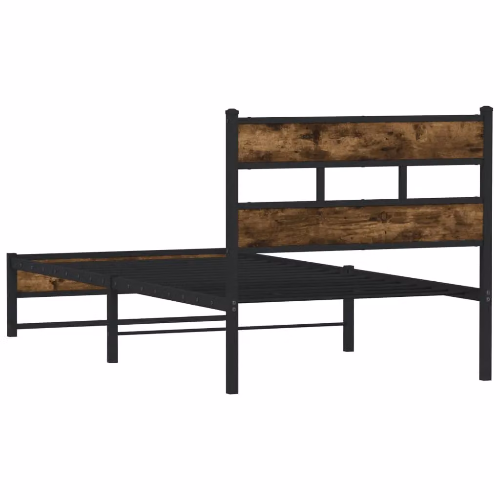 Berkfield Home Metal Bed Frame in Smoked Oak Brown, W/D/H: 90 x 200 cm – 4