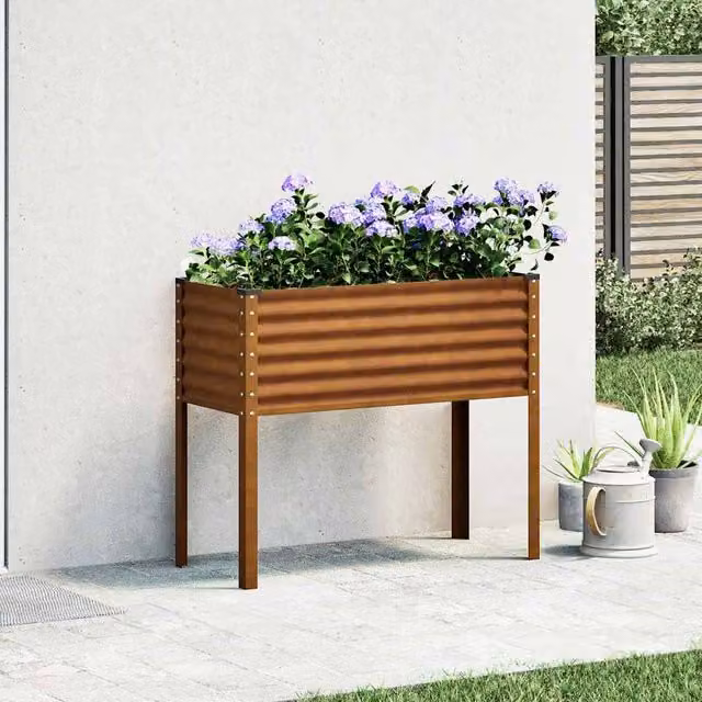 Berkfield Home Decorative Garden Planter in Brown Weathering Steel, W/D/H: 100 x 41 x 90 cm – 1