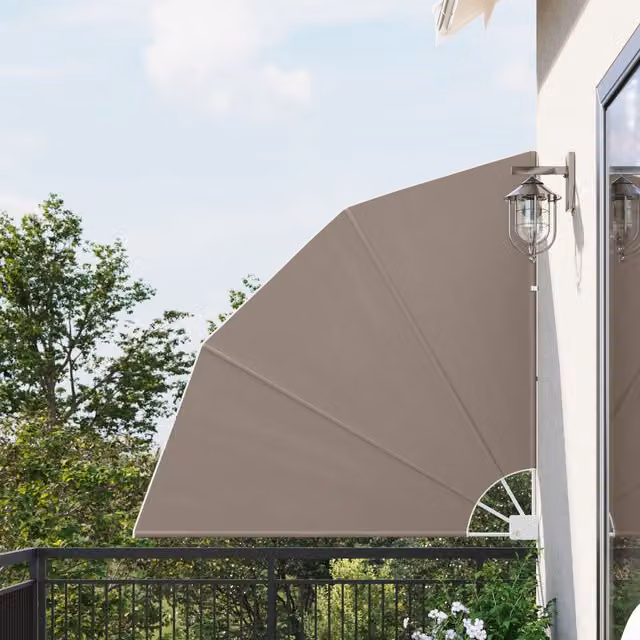 Berkfield Home Folding Manual Balcony Privacy Screen in Beige Fabric and Steel, W/D/H: 140 x 140 x 140 cm