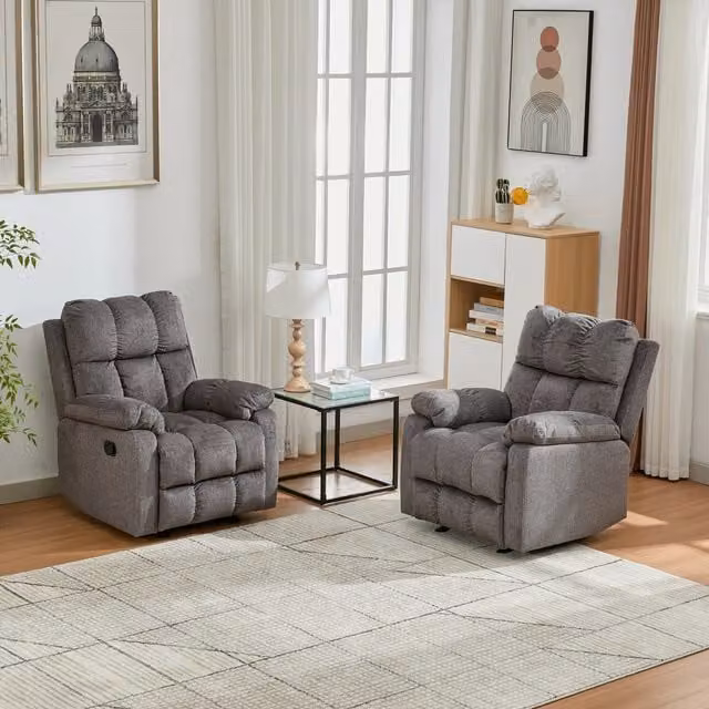 Furniture One Modern Manual Recliner Sofa Set in Grey