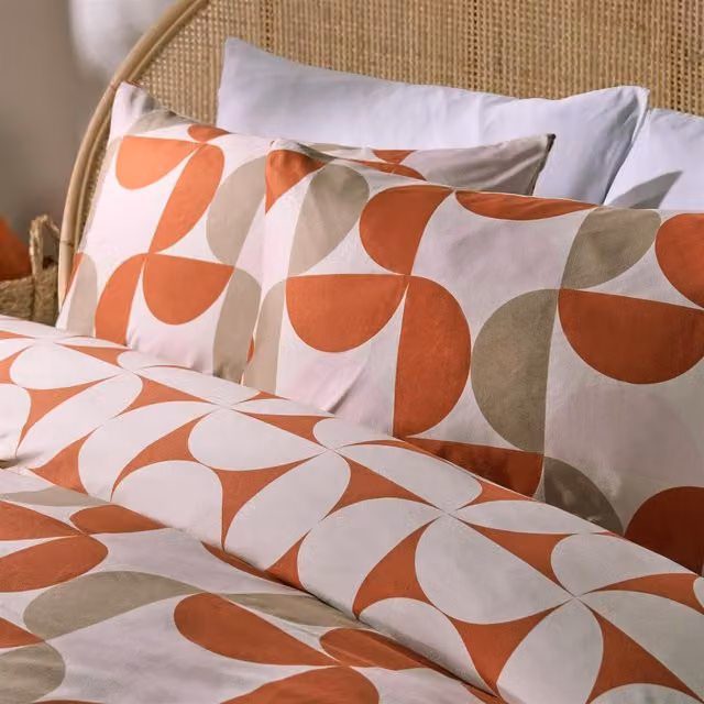 OHS Moroccan Abstract Graphic Duvet Cover Set in Orange, Beige and Bronze