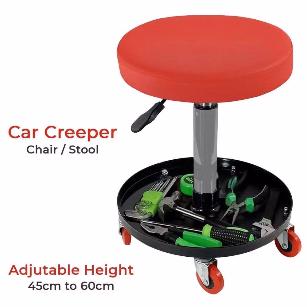 FLAVORA Pro Adjustable Creeper Seat on Wheels Mechanics Stool in Red and Black – 3
