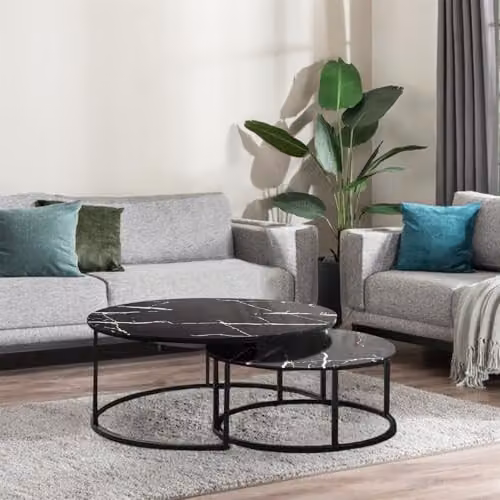 Kosy Koala Set of 2 Round Nest of Tables with Black Glass Tops and Metal Sled Base – 4