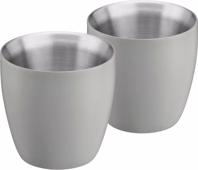 Cooks Professional Set of 2 Grey Stainless Steel Double Wall Insulated Espresso Coffee Cups, 90ml Capacity
