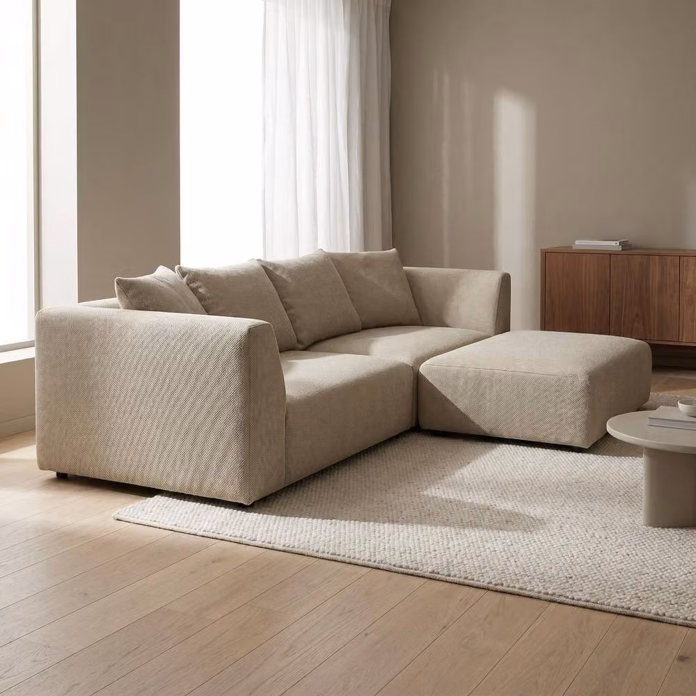 Abakus Direct Tokyo Reversible L-Shape Corner Sofa in Black and Beige Basket Weave Fabric with Scatter Cushions – 2