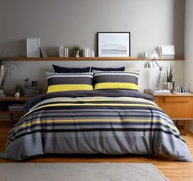 Snug City Red and Black Striped Polycotton Duvet Cover and Pillowcase Set, W/D/H: 200 x 200 cm
