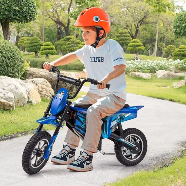 Costway Blue Electric Ride On Kids Dirt Bike with Brake and Rechargeable Battery