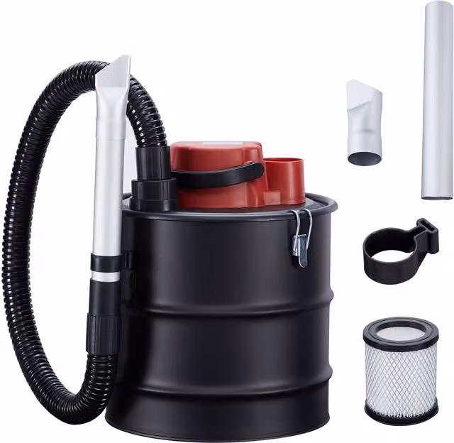 AREBOS Black Metal Ash Vacuum Cleaner with HEPA Filter and Blow Function