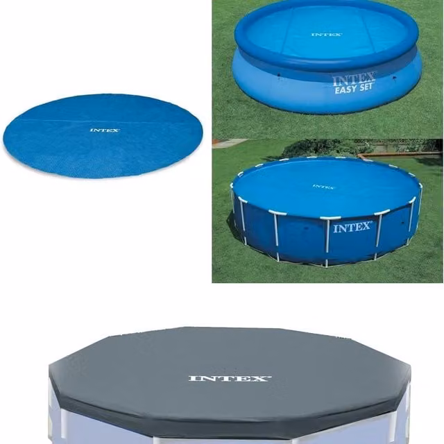 Intex Blue Round Solar Pool Cover with Metal Frame and Thermal Film