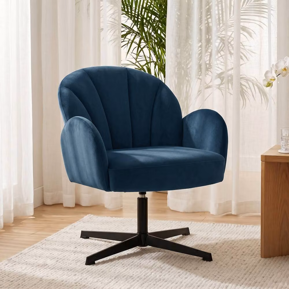 STILVORA Blue Velvet 360 Degree Swivel Armchair – 2