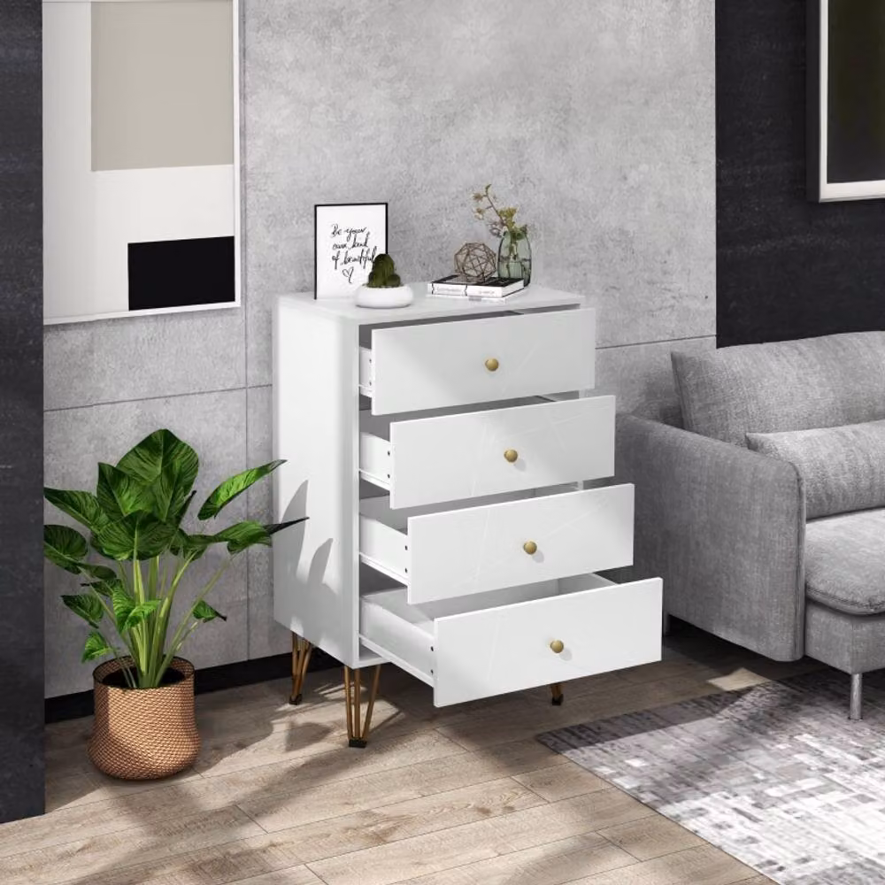 STILVORA 4-Drawer Chest of Drawers with Metal Legs in White – 2