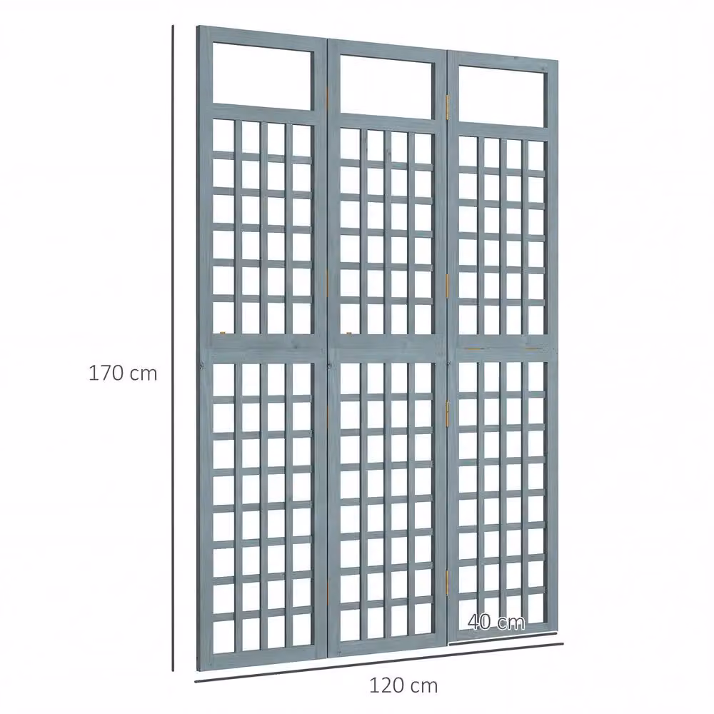Outsunny 3-Panel Wooden Garden Privacy Screen Paravent, Grey, H: 170 cm x W: 120 cm – 3