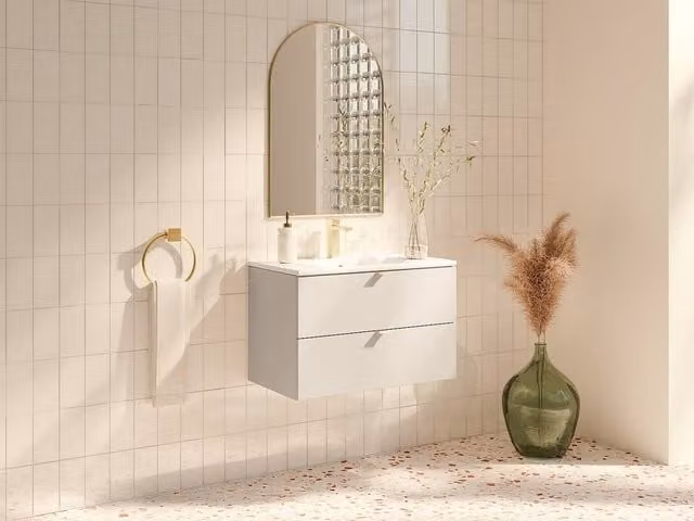 Vente-unique Wall-Mounted Bathroom Vanity Unit with Inset Basin, Beige, W: 80 cm, D: 46 cm, H: 50 cm