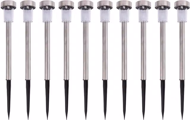 Kingavon Pack of 10 Colour Changing Solar LED Pathway Lights in Black and Silver