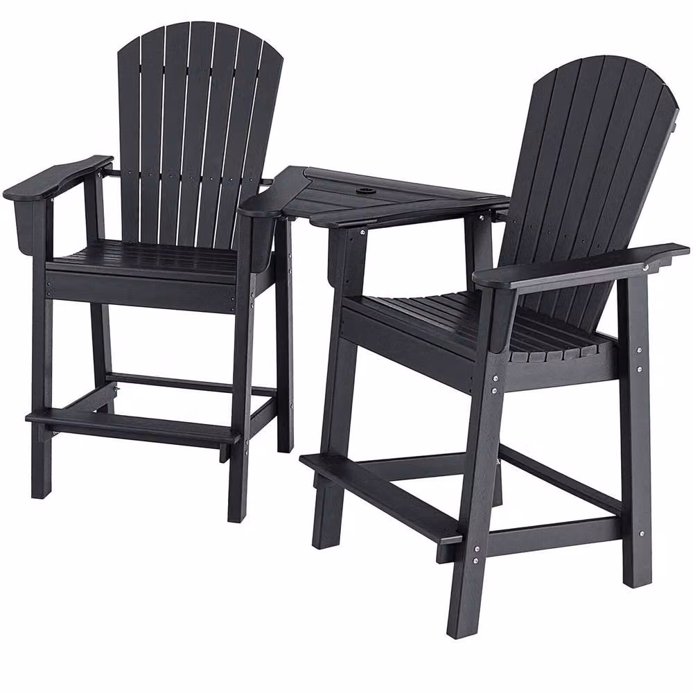 Gymax Adirondack Chair Set with Middle Connecting Tray in Black – 8