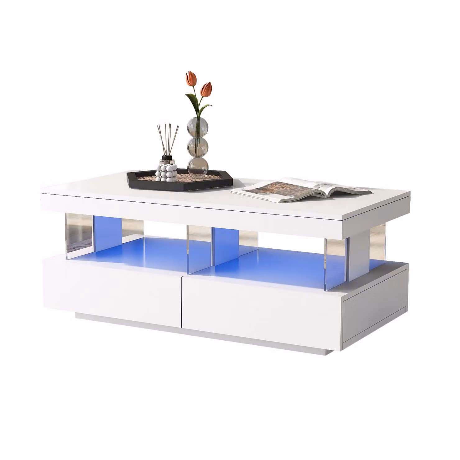 Aosom UK High-Gloss LED Coffee Table with App-Controlled Lights in White, W: 100 cm, D: 60 cm, H: 49.5 cm – 2