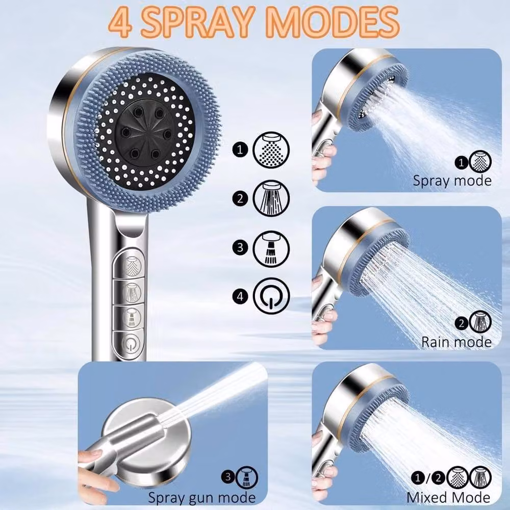 KORVIXA Handheld Filtered Shower Head with Rain, Massage and Jet Settings in Silver Chrome – 2