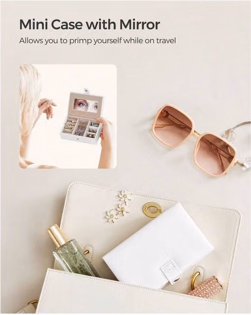 SONGMICS 3-Tier Lockable Jewellery Box Travel Case in White