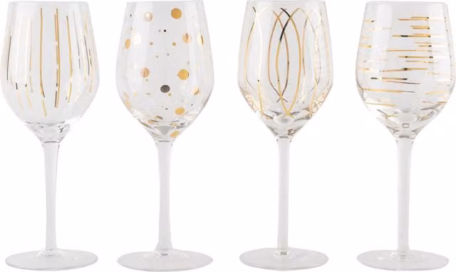 Mikasa Cheers Metallic Gold Wine Glasses Set of 4, 400ml, Clear