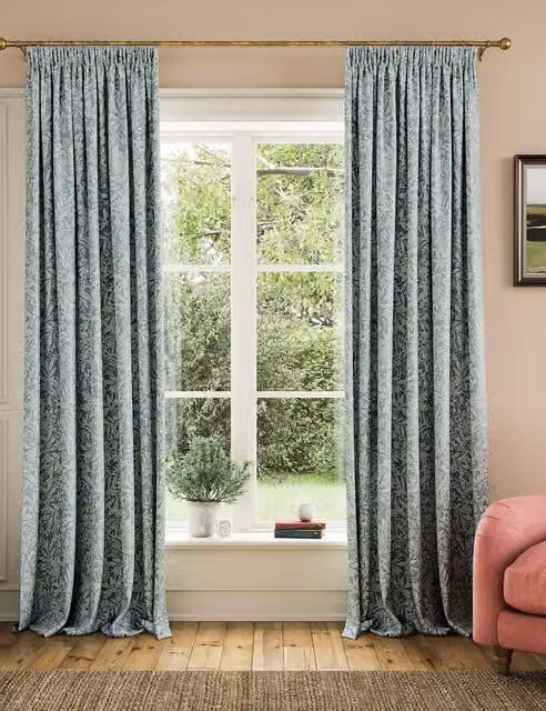 Joules Twilight Ditsy Floral Pure Cotton Pencil Pleat Curtains, Duck Egg Blue, H: 229 cm x W: 168 cm