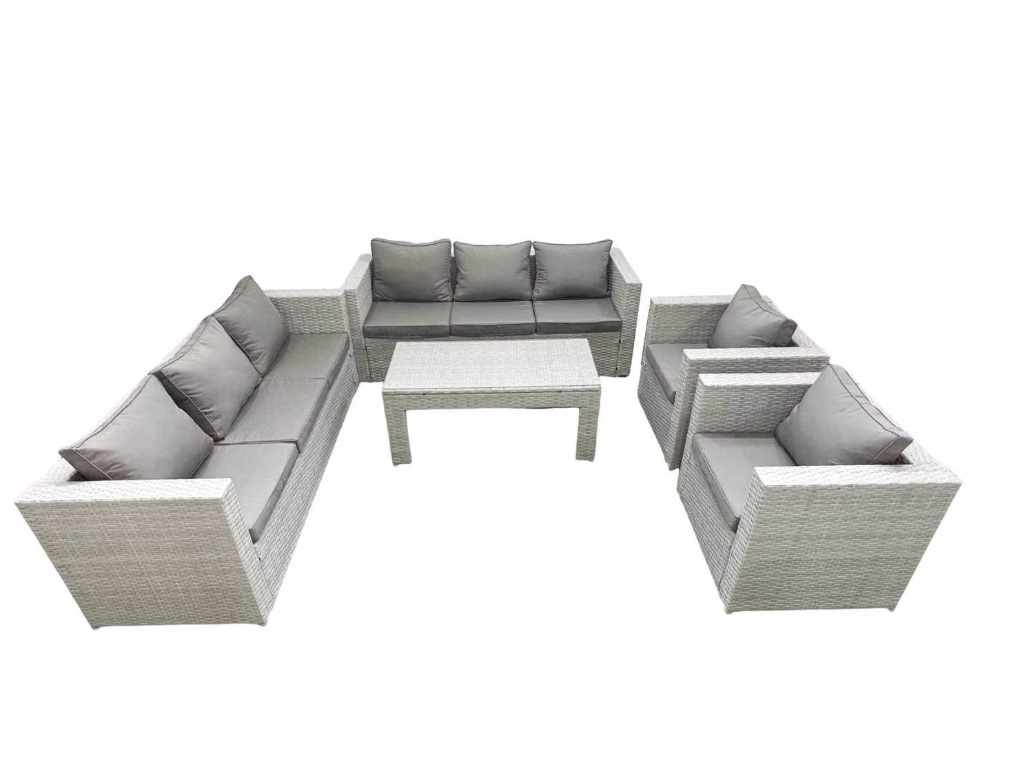 Fimous Rattan Garden Furniture Set with 2 Armchairs and Oblong Coffee Table in Light Grey Mixed – 2