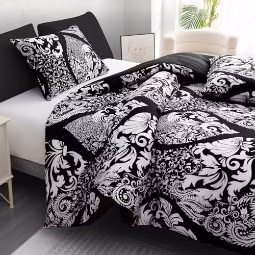 Pamposh Grace Luxury King Size Reversible Microfibre Duvet Cover Set with Pillowcases in Black – 6