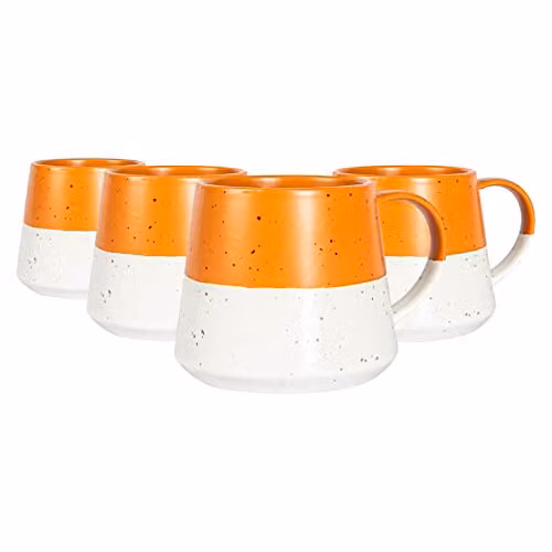 Nicola Spring Ceramic Stoneware Coffee Mug Set, Pack of 4, 370ml, Orange and Pink