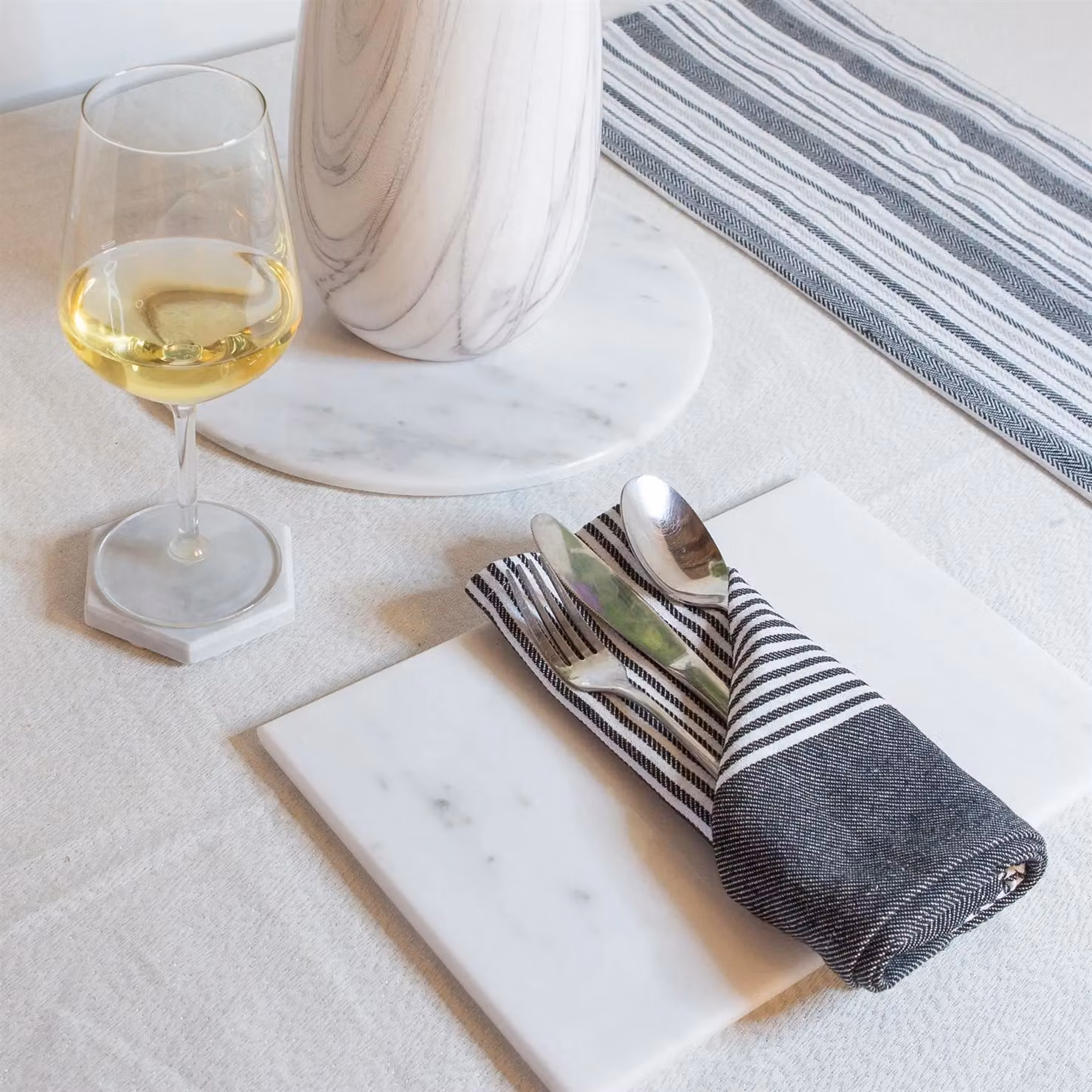 Argon Tableware Set of 6 Non-Slip Rectangular Marble Placemats in White, W: 40 cm, D: 30 cm – 2