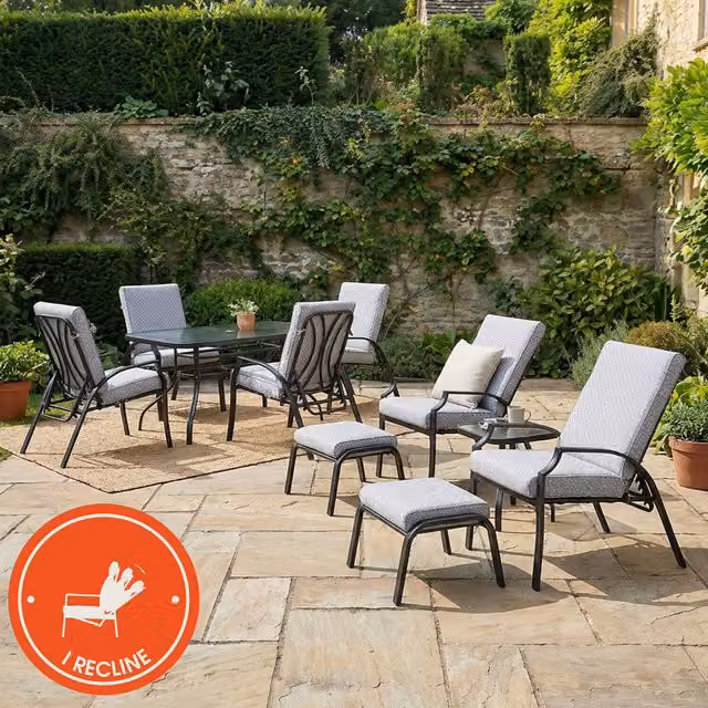 Riviera 10 Piece 6 Seater Modern Geometric Garden and Terrace Dining Set in Grey and Black