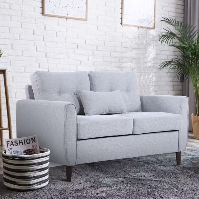 HOMCOM Modern Grey Upholstered Double Sofa with Spring Core and Solid Wood Frame