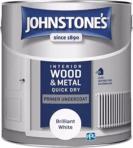 Johnstone's Quick Dry Gloss Primer Undercoat in Brilliant White, Water Based for Interior Wood and Metal, 2.5 L