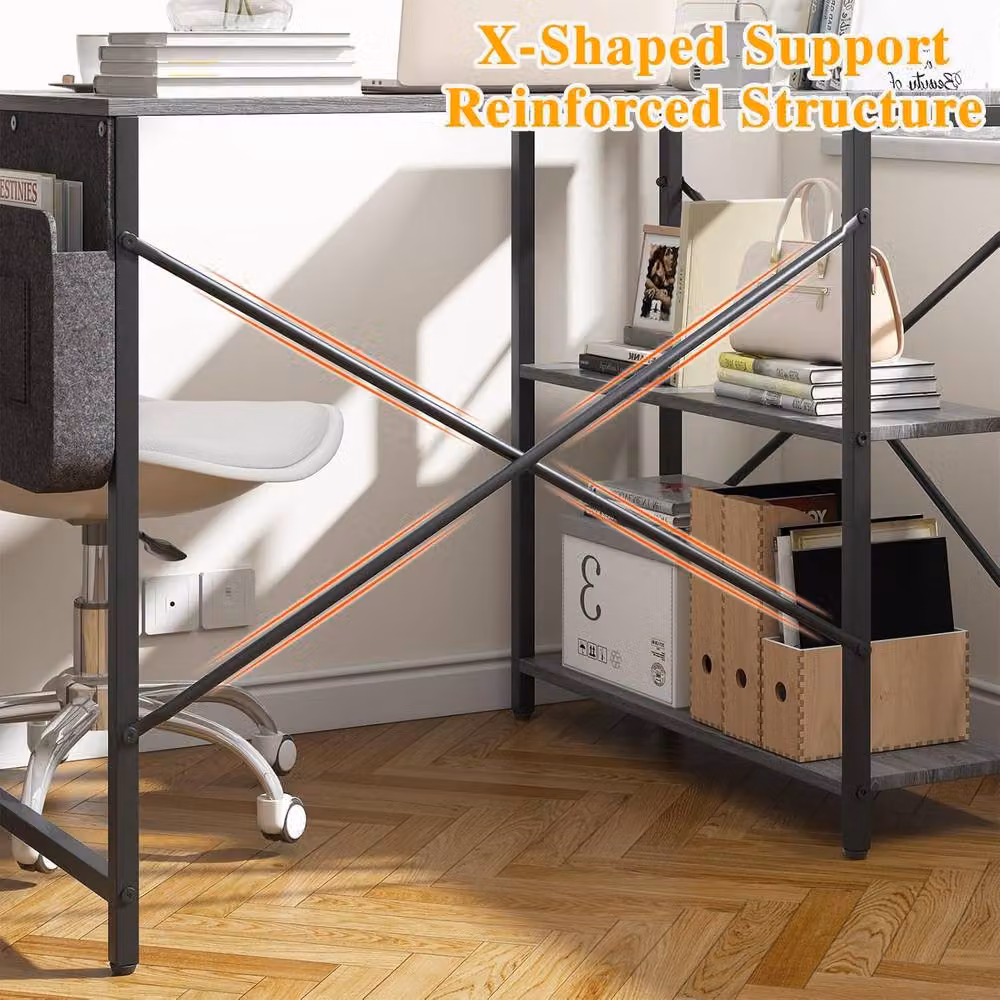 Huhote L-Shaped Corner Computer Desk in Grey with 2 Shelves and Storage Bag, W/D/H: 100 x 70 x 75 cm – 6