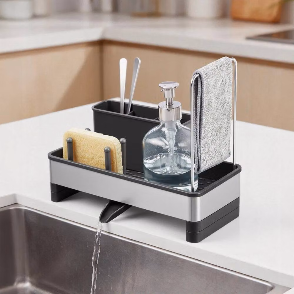 Kelvenix Rotating Kitchen Sink Caddy Organiser with Sponge Holder in Silver – 3