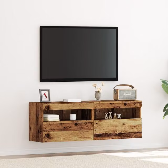 Berkfield Home Set of 2 Wall Mounted TV Cabinets with Integrated LED Lights in Brown Old Wood, W/D/H: 60 x 30 x 40 cm – 1