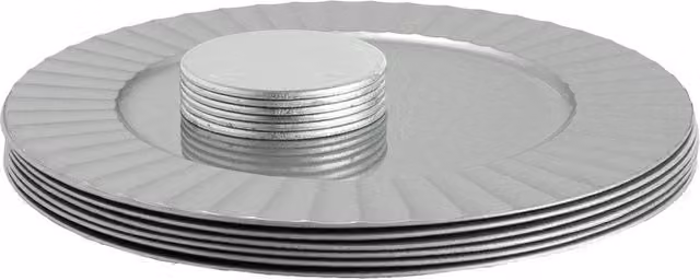 Argon Tableware 12pc Silver Flute Round Charger Plate Set with Coasters, Diameter: 33 cm – 3