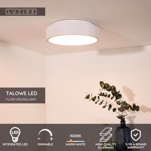 Lucide Talowe LED Flush Ceiling Light, White, Diameter: 30 cm, Dimmable, 20W Warm White – 2
