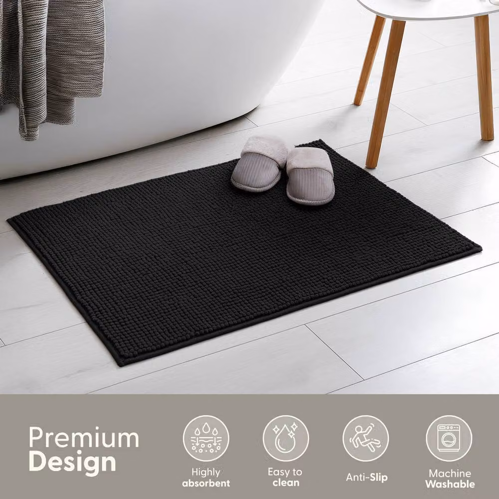 Keplin Non-Slip Microfibre Chenille Bath and Toilet Mat, Black, W: 40 cm, D: 60 cm – 3