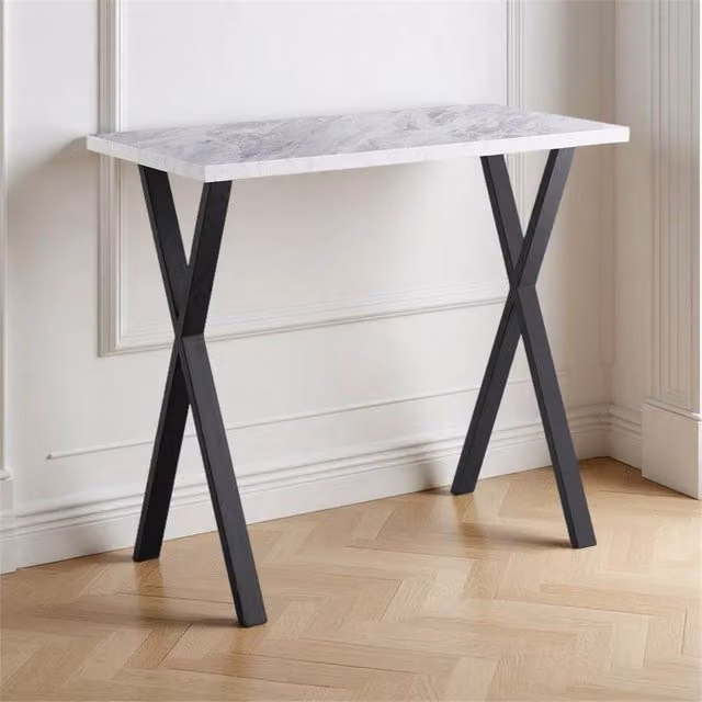 Nordara White X-Leg Bar Table and Kitchen Island Breakfast Counter in Glossy MDF and Metal, W: 104 cm, D: 60 cm, H: 90 cm – 1