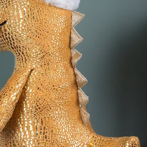 Samuel ALEXANDER Gold Plush Tyrone-Rex Dino Standing Christmas Decoration with Santa Hat, Height: 45 cm – 2