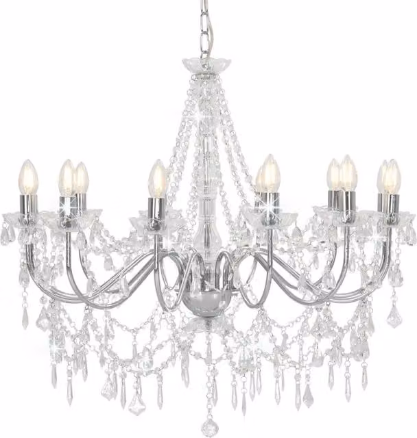 Berkfield Home Silver Crystal and Metal Chandelier with 12 x E14 Bulbs