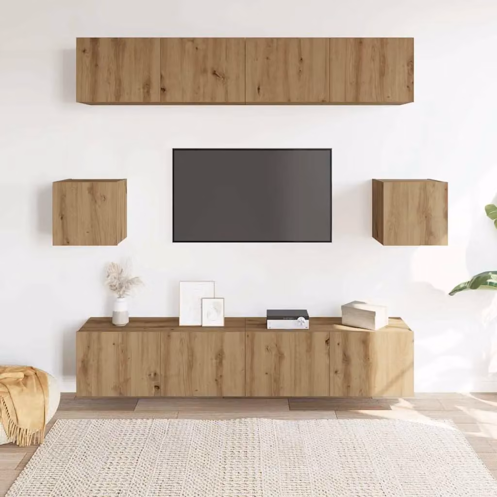 Berkfield Home 6 Piece Wall-mounted TV Cabinet Set in Artisan Oak Brown Engineered Wood – 2