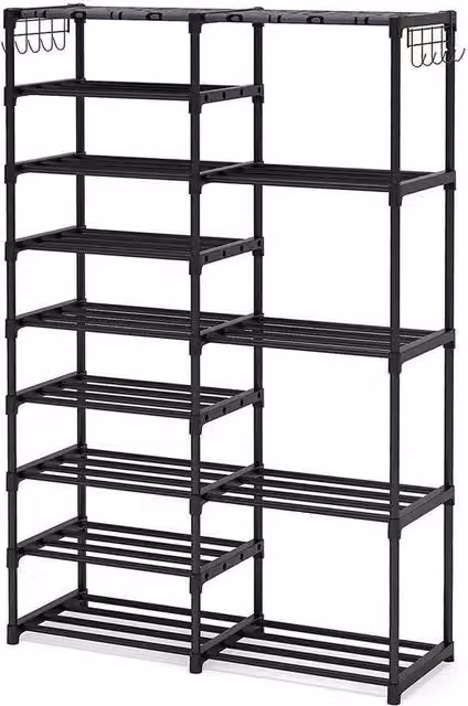 VOGREX 9 Tier Stackable Shoe Rack Storage Organiser in Black
