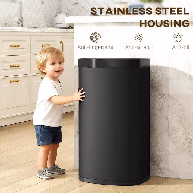 HOMCOM 55L Sensor Bin with Soft-Close Lid - Black
