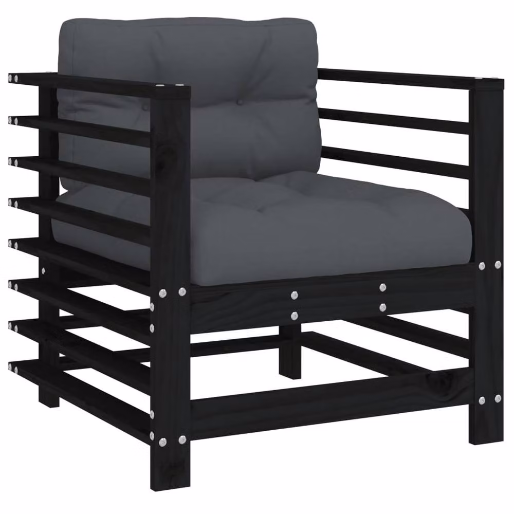 Berkfield Home Set of 2 Rustic Black Solid Pine Garden Chairs with Cushions – 3