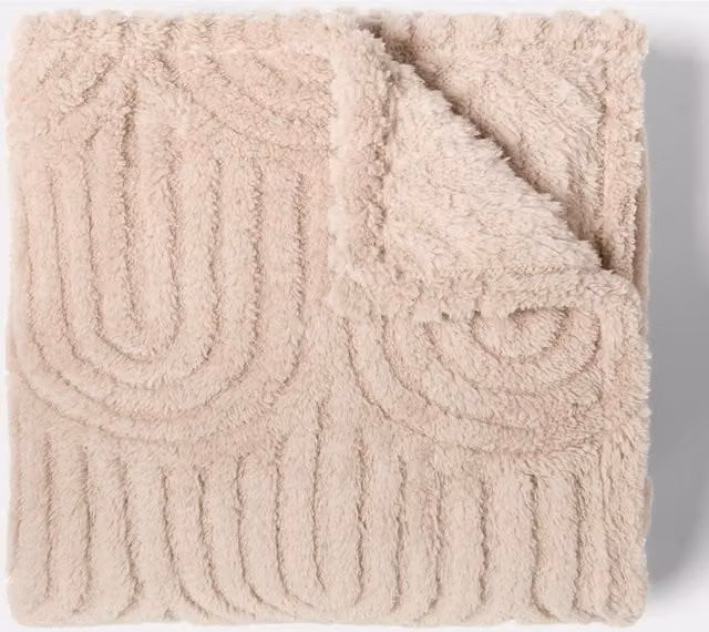 OHS Tufted Arches Teddy Fleece Throw in Beige, 125 cm