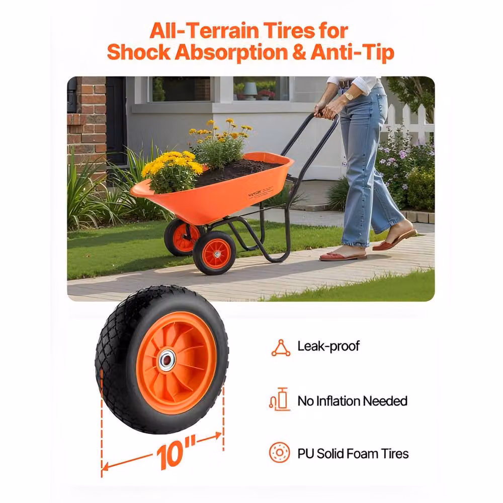 VEVOR Sturdy Metal Garden Dump Cart in Orange, 5 Cu Ft Capacity – 4
