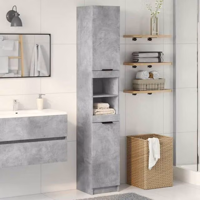 Berkfield Home Durable Bathroom Cabinet in Concrete Grey, W/D/H: 32 x 34 x 188.5 cm – 1